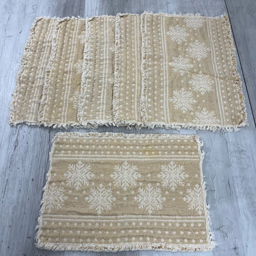 Set Of Six Cream Gold Snowflake Table Decor Holiday Winter Placemats